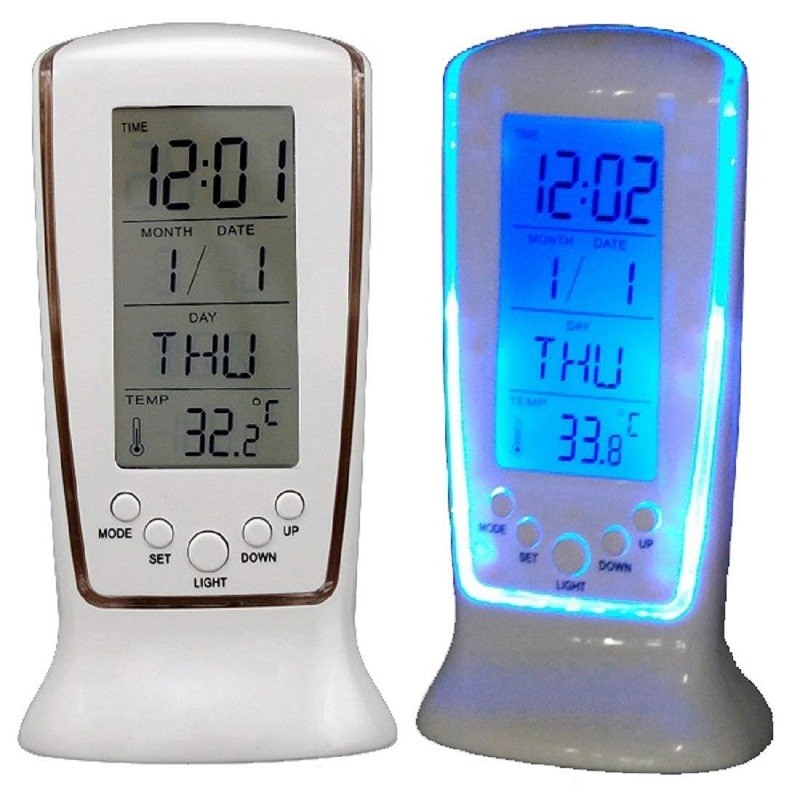 Square Clock Calender LED Light Alarm Clock