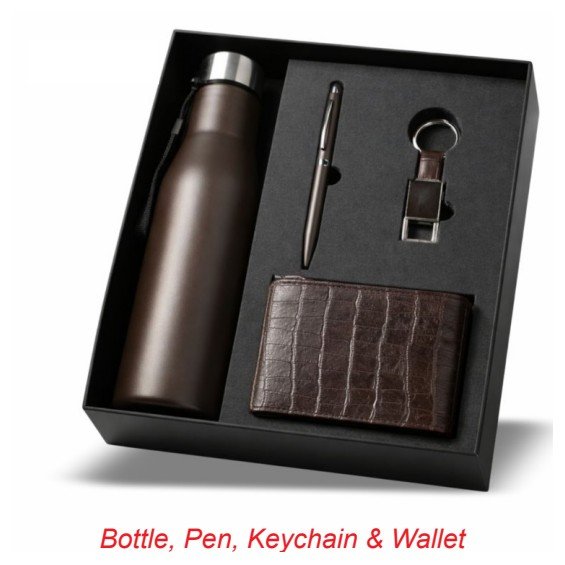 Bottle, Pen, Keychain & Wallet