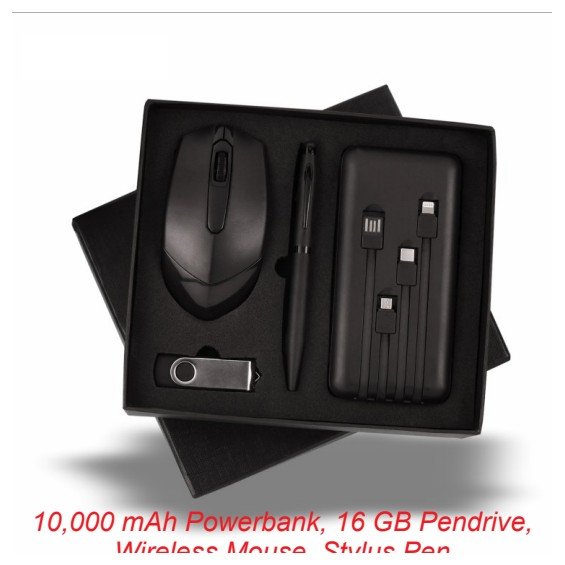 10,000 mAh Powerbank, 16 GB Pendrive, Wireless Mouse, Stylus Pen
