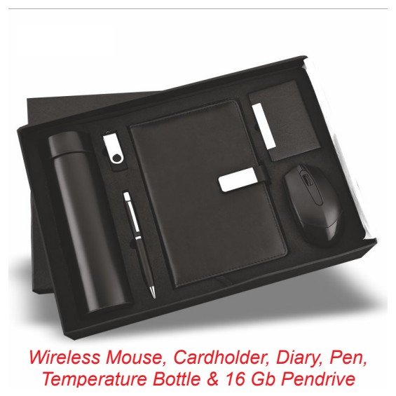Wireless Mouse, Cardholder, Diary, Pen, Temperature Bottle & 16 Gb Pendrive
