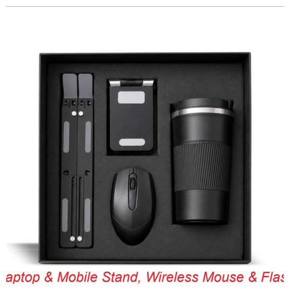 Laptop & Mobile Stand, Wireless Mouse & Flask