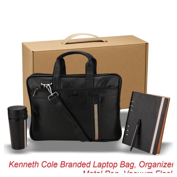 Kenneth Cole Branded Laptop Bag, Organizer Metal Pen, Vacuum Flask with Box Packing