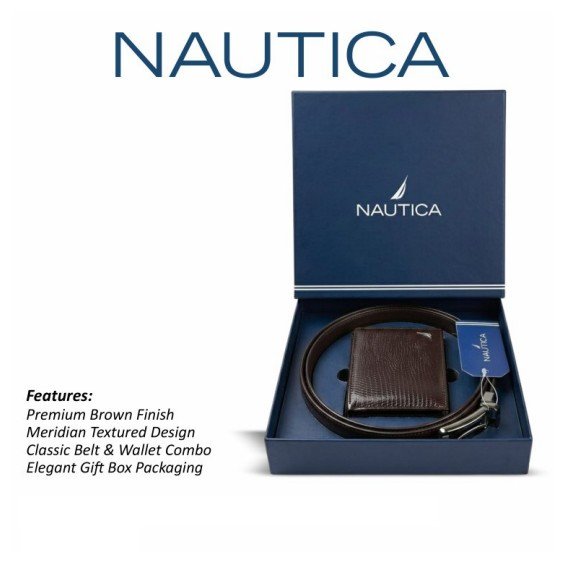 Nautica Na70 Meridian Belt + Wallet Set Brown