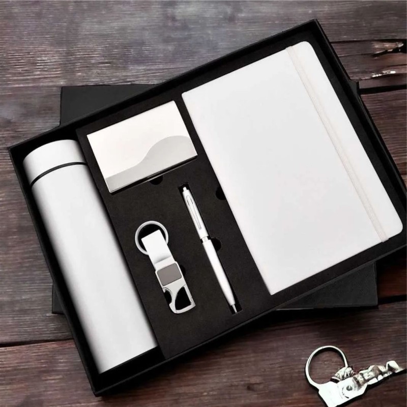 White Leather 5 In 1 Corporate Gift Set