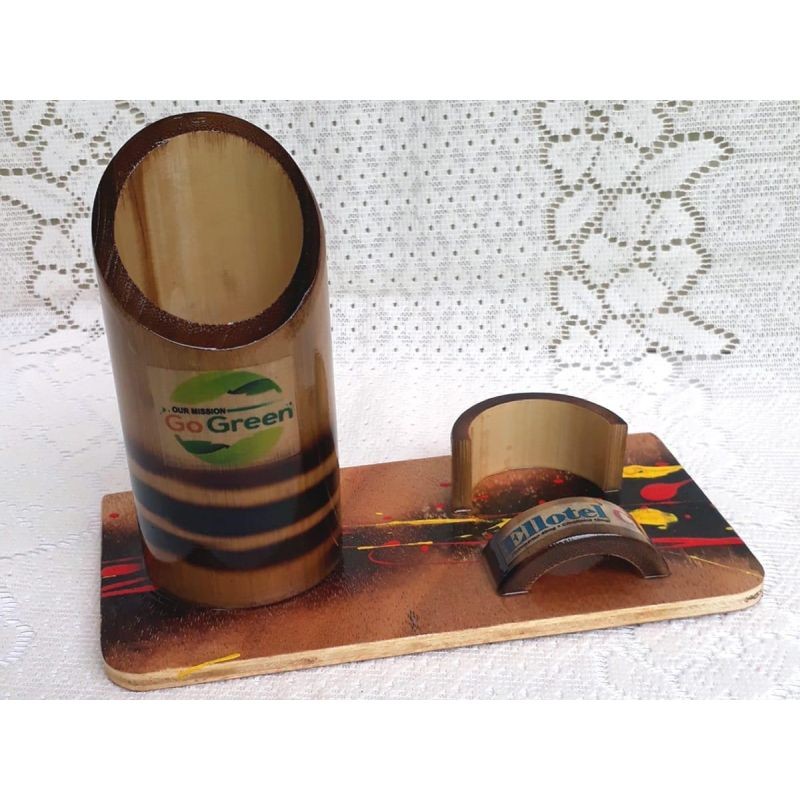 Bamboo Pen Stand with Mobile Holder