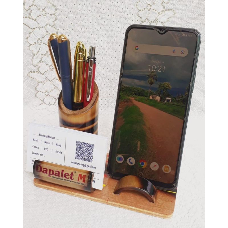 Bamboo Pen Stand with Mobile Holder/Card Holder
