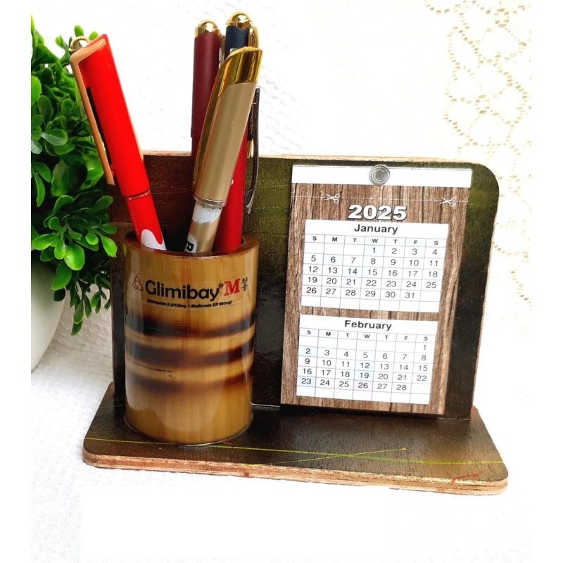 PENSTAND WITH CALENDAR (HAND PAINTED BACKGROUND)